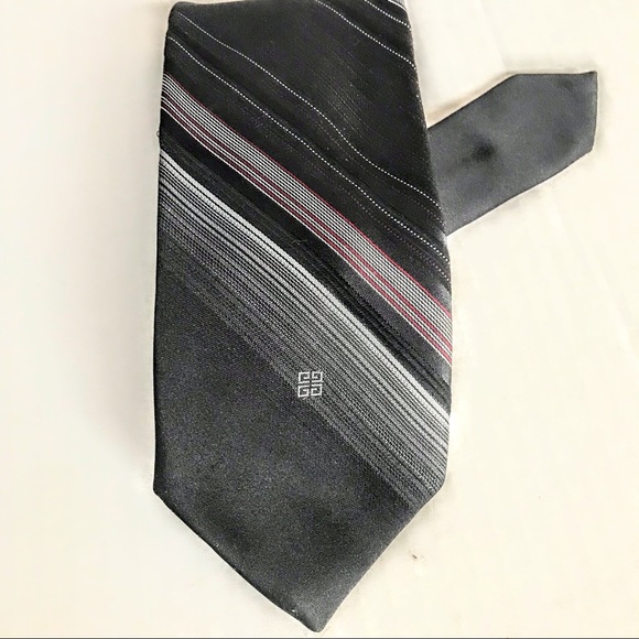 GIVENCHY Dark Gray White Black Thin Red Stripe Tie - Picture 4 of 11